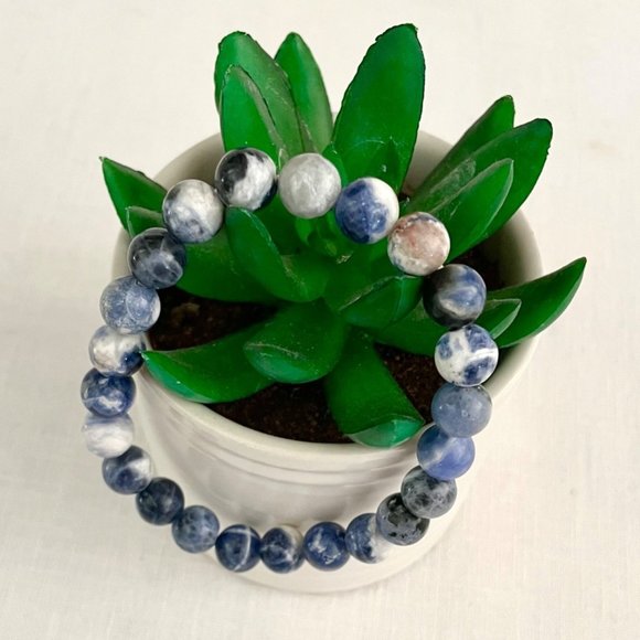 Natural Blue Soladite 8mm Bead Stretch Bracelet for Men or Women One Size New - Picture 1 of 9